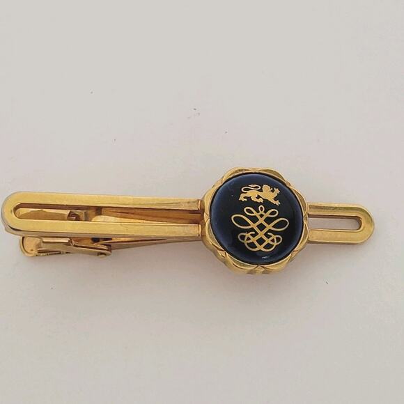 Royal Copenhagen Tie Bar Gold Tone Blue Enamel 2 Inch Clip Vintage - Picture 1 of 6